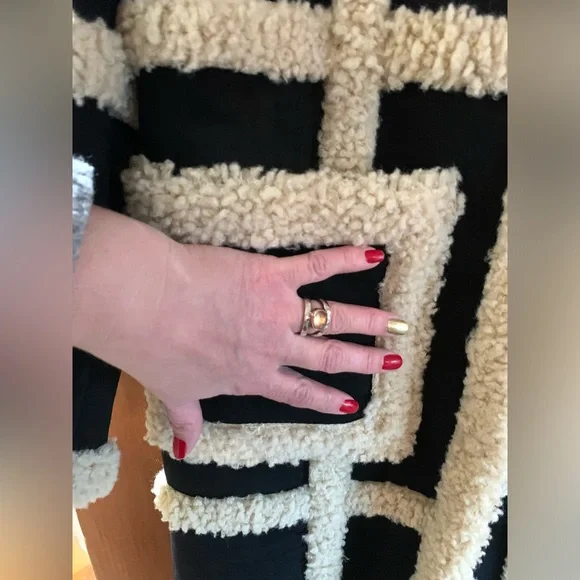 NWT Rebecca Minkoff M Boho Vegan Suede Shearling Wool Designer Coat Black $398 - Picture 10 of 15